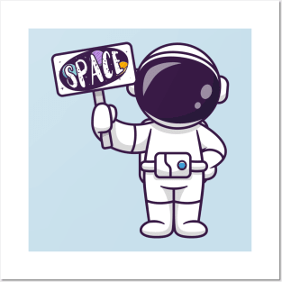 Cute Astronaut Holding Space Board Cartoon Posters and Art